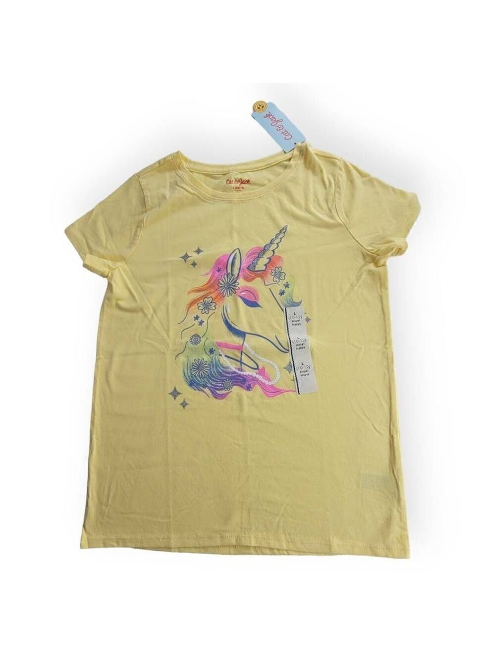 COPY3- Cat & Jack Yellow Unicorn Shirt Girls Large 10/12